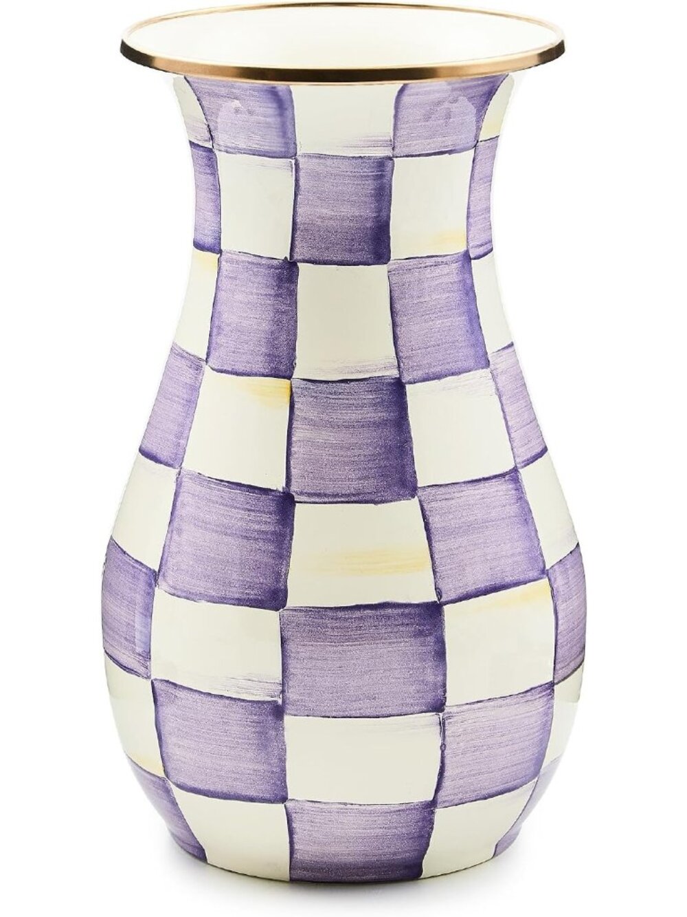 Mackenzie-Child Tall Enamel Vase Purple White Check Farmhouse Home Decor Accent